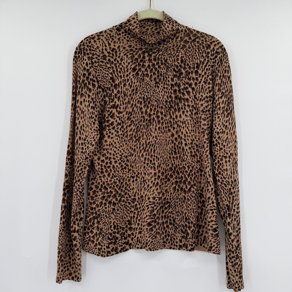 Silk Camel Blend Animal Leopard Print Vintage Talbots Mock Neck Sweater Medium